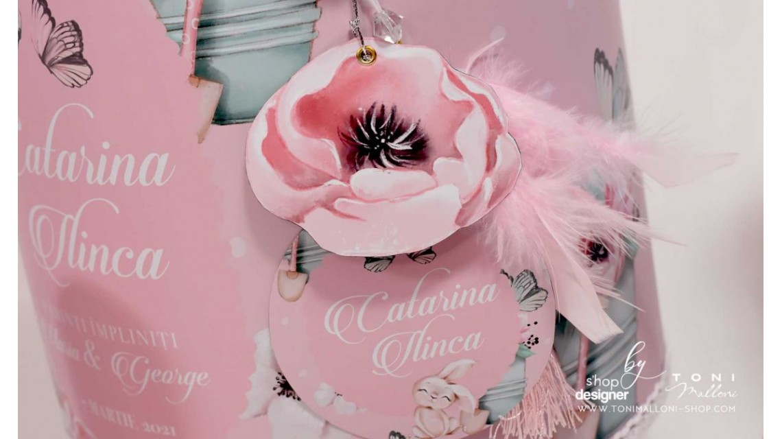 Trusou cu fluturi si flori ideal pentru un botez primavara Pink Spring 29